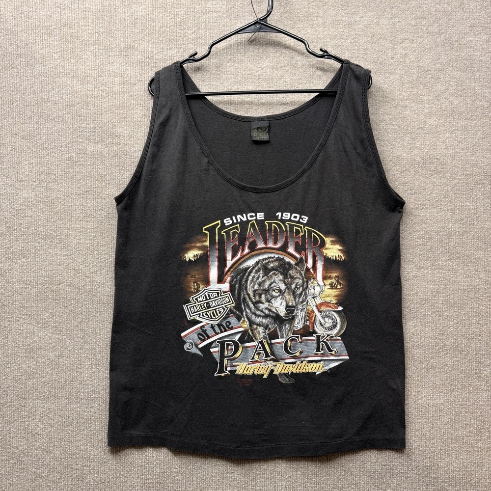 Vintage Harley-Davidson Shirt Mens Large Wolf Leader Pack 3D Emblem Tank 90s